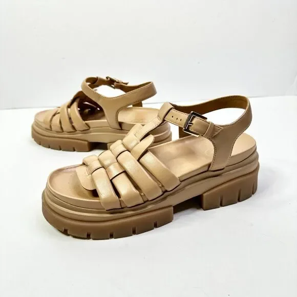 Ash Sandals Women 10 Beige Sirena NEW Leather Platform Chunky Shoes Athleisure - Picture 1 of 8